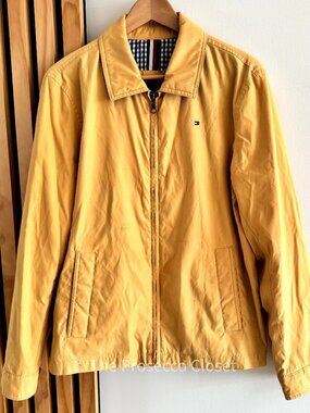 Vintage Men's Tommy Hilfiger Yellow Windbreaker Jacket Lightweight Zip Jacket